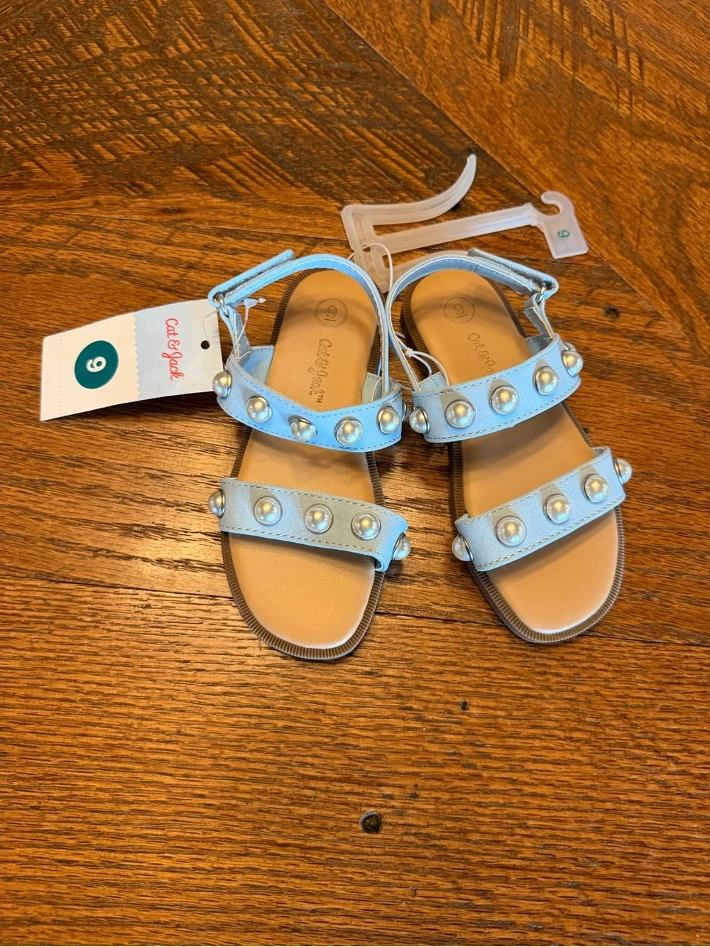 Girls' Light Blue Pearl-Stud Sandals Sz 9